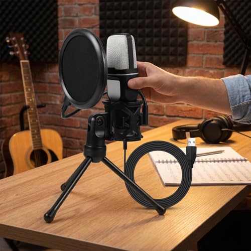 USB Condenser Gaming Microphone with RGB Lighting and Tripod - Compatible with PC, PS4, and PS5
