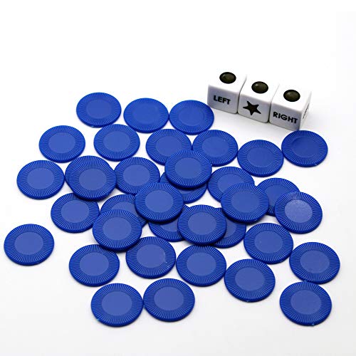 Bilywey Left Right Dice Set with 3 Dices + 36 Blue Chips (Blue) - color: Blue