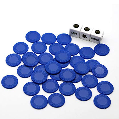 Bilywey Left Right Dice Set with 3 Dices + 36 Blue Chips (Blue) - color: Blue