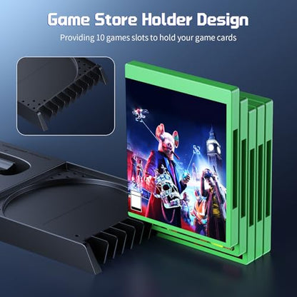 YUANHOT Cooling Stand Charging Station for Xbox Series X Console & Controller - Vertical Dock with 2 Rechargeable 1400mAh Batteries, Fan Cooling, Headset Holder & Disc Storage
