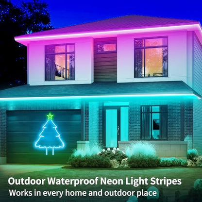 65.6FT Neon Rope Light,IP65 Waterproof RGB LED Strip Lights,Neon LED Lights with 40 Key Remote and APP Control for DIY Design,Multiple Modes for Bedroom,Holiday Decor（with Snap &Screws） | Neon LED Lights with 40 Key Remote and APP Control for DIY Design,M