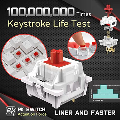 RK ROYAL KLUDGE RK61 Wired 60% Mechanical Gaming Keyboard, Compact PC Game Keyboards with QMK/VIA Programmable RGB Backlit, Hot Swappable Custom Keyboard for Win/Mac, Pre-lubed Red Switch, White - color: White, size: Hot-Swappable Red Switch