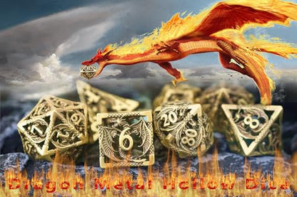 Metal DND Dice Set Dungeons and Dragon Dice Set Hollow Dragon Polyhedral Magic 7 PCS Dice Set with Gift Metal Box for Dungeons and Dragons Table Games Play Cards MTG(Dragon_Ancient Bronze) - color: Dragon_ancient Bronze