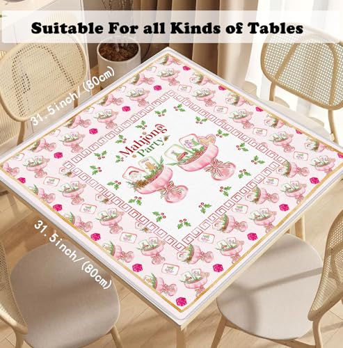 Pink Christmas Mahjong Mat 31.5" x 31.5", Red Christmas Bow Cocktail Non-Slip Noise Reduction Mahjong Table Cover Accessories and Supplies for Dominoes Poker Card Board and Tile Games Gifts - color: Red Christmas Bow