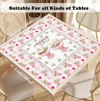 Pink Christmas Mahjong Mat 31.5" x 31.5", Red Christmas Bow Cocktail Non-Slip Noise Reduction Mahjong Table Cover Accessories and Supplies for Dominoes Poker Card Board and Tile Games Gifts - color: Red Christmas Bow
