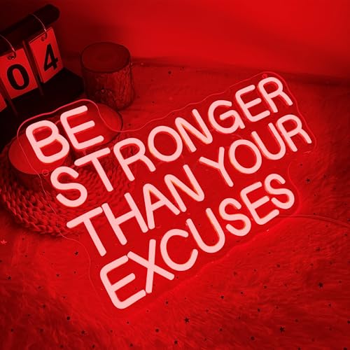Allball Be Stronger Than Your Excuses Neon Sign, Gym Neon Light Motivational Sign USB Powered LED Dimmable, for Gym Office Classroom Bedroom Bar Gymnastic Athletes Sign(15.7 * 10.6 In) - color: Red4