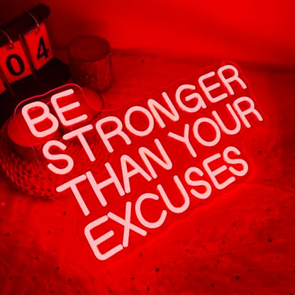 Allball Be Stronger Than Your Excuses Neon Sign, Gym Neon Light Motivational Sign USB Powered LED Dimmable, for Gym Office Classroom Bedroom Bar Gymnastic Athletes Sign(15.7 * 10.6 In) - color: Red4