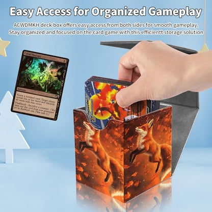 Card Deck Box for MTG Commander,Collectible Trading Storage Box Fits 120+ Single Sleeved Cards Magnetic Case PU Leather for Magic Commander TCG CCG MTG,Cute Fox Red - color: Cute Fox Red