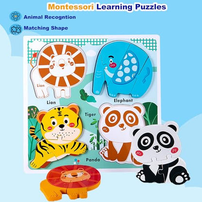 Zoo Safari Animal Toddler Puzzles Ages 2-3, Wooden Puzzles for Toddlers 2-4, Fun Educational Toys for 18-36 Months Baby,Crafted Wood Birthday Gifts for 24+ Month Little Girls Boys - color: Safari Animal