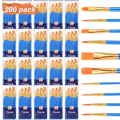 ESRICH Acrylic Paint Brushes Set, 20 Packs 200 Pcs Nylon Hair | Nylon Brush Head for Oil Painting, Gouache, Face,Ceramics etc, Kid's and Adults Painting Arts and Crafts Paint Set - color: Blue, size: 200