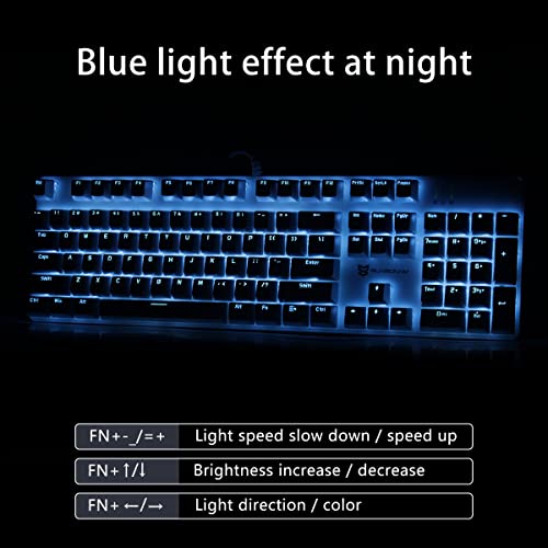 Merdia 104 Keys US Layout Wired Mechanical PC Gaming Keyboard | White LED Backlit Hot Swappable Brown Switch Full Size Mechanical Keyboard | Blue & White Keycaps Wired Gaming Computer Keyboards - color: Brown Switch Blue & White