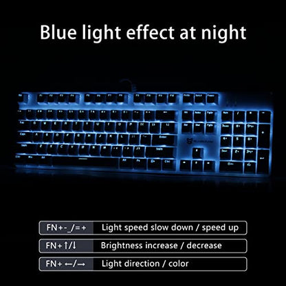Merdia 104 Keys US Layout Wired Mechanical PC Gaming Keyboard | White LED Backlit Hot Swappable Brown Switch Full Size Mechanical Keyboard | Blue & White Keycaps Wired Gaming Computer Keyboards - color: Brown Switch Blue & White