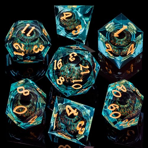 ARUOHHA DND Resin Dice Dragon Eye Dice Liquid Core Red Sharp Edged Dice Set with Gift Box, Polyhedral D and D Dice Set Role Playing Game D20 D12 D10 D8 D6 D4 - color: Yy06-blue