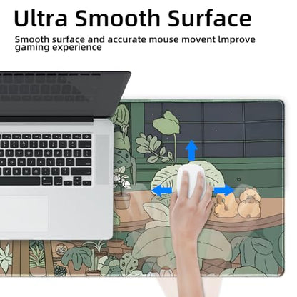 Galdas Gaming Mouse Pad XXL XL Large Long Extended Big Mousepad Non-Slip Rubber Keyboard Mouse Pad with Stitched Edges for Laptop Home Office (31.5x11.8x0.08 Inch) … (Green Window) - color: Green Window