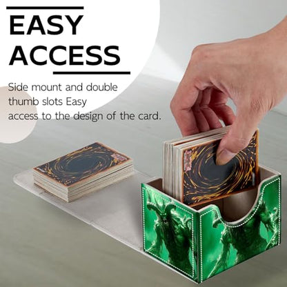 Trading Card Storage Box, Holds 100+ for MTG Cards, PU Leather with Magnetic Closure, Green Demon Creature Durable Deck Box for Magic the Gathering, Trading Card Games - color: Green Demon Creature