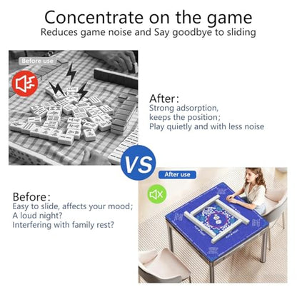 Blue Mahjong Mat with Rules, 31.5*31.5in Anti Slip American Mahjong Mat for Table, Noise Reduction, Neoprene Mah jongg Mats with Carrying Bag & 3 Dices, Mahjong Supplies Gift, Board Tile Games Mats - color: Blue04