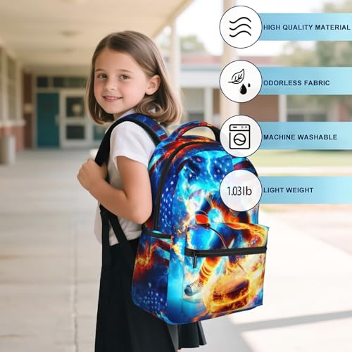 Ice Hockey School Backpack for Kids Boys American Flag Sports Ball Backpack for Boys Children Teens Elementary Middle School Students Bookbag - color: Ice Hockey