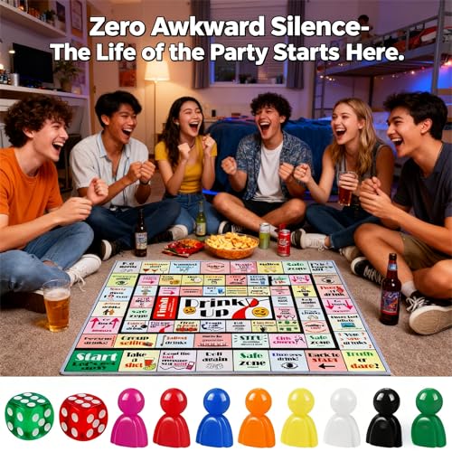 Drinking Games Adults Party Board: Spill-Proof Fabric Mat & 80+ Fun Challenges for College Dorm, House Parties