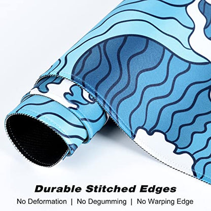 Extended Gaming Mouse Pad, Japanese Blue White Wave Mousepad, XL Large Mouse Mat Desk Pad 30 x 14 Inch, Waterproof Anime Mouse Pad with Stitched Edges and Non-Slip Base for Office Gaming - color: Blue White Wave
