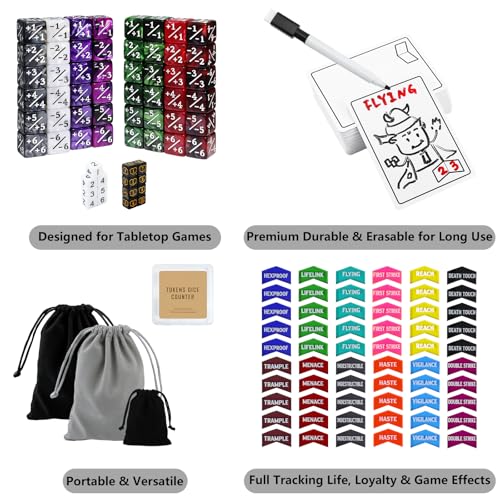 187 Pieces MTG Dice Counter & Token Set for Magic The Gatering, Plus 1 Life Counter MTG Dry Erase Tokens, Ability Keyword Counters Tokens Dice for TCG CCG Card Games Accessories
