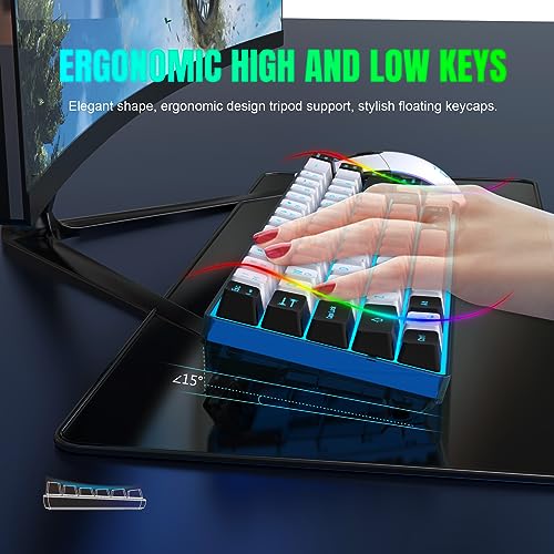 Snpurdiri 60% Wireless Gaming Keyboard and Mouse Combo,Ice Blue Backlit Rechargeable 2000mAh Battery,Mini Mechanical Feel Anti-ghosting Keyboard + Popular RGB Mice for Gaming, Office(White-Black) - color: White Black Combo