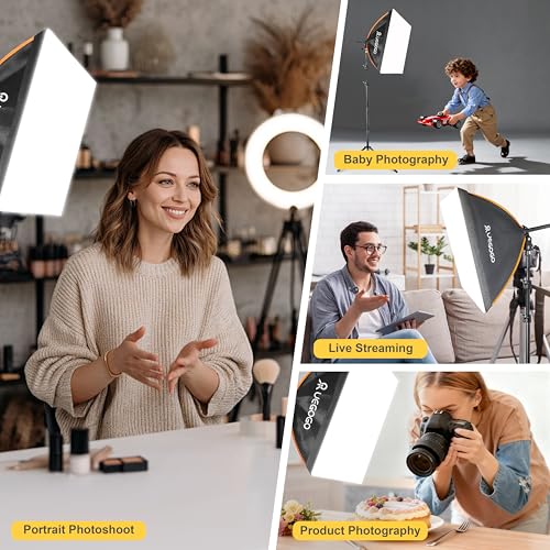 UEGOGO Softbox Photography Lighting Kit，UL Certified 85W 3000-7500K LED Bulbs, 16'' x 16'' Professional Soft Box, Studio Lights for Photography/Live Streaming/Video Recording
