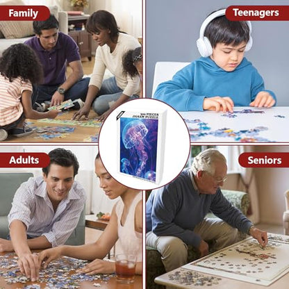 300 Piece Puzzle for Adults Glowing Jellyfish Puzzles 15x10 Inches | Ocean Scene Jigsaw Puzzle for Adult Kids Home Decoration Birthday Party Gift Toys