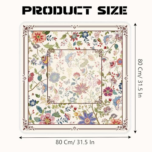 Mahjong Mat for Table (31.5 X31.5 in), Non-Slip Noise Reduction | Floral Mahjong Table Mat, Mah Jong Mat with Carrying Bag, Game Table Cover for Mahjongs Poker Card Dominoes, Christmas Gift - color: Flowers