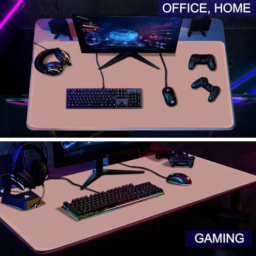 Large Mouse Pad, XXL Extended Computer Keyboard Mouse Mat with Stitched Edges, 31.5" x 15.7" Non-Slip Waterproof Rubber Base Office Big Long Gaming Mousepad for Work, Game, Office, Home, Pink - color: Pink