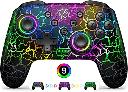 Gammeefy Switch Controller, Wireless Switch Pro Controller for Nintendo Switch/Switch 2/Lite/OLED, 9 Color Adjustable LED Switch Remote Compatible with PC/Android/IOS with Programmable Function - color: Black