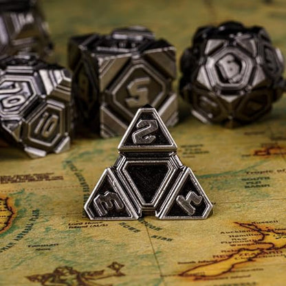 Metal UFO Dice Set, 7 Die Metal Polyhedral Dice Set for DND Dungeons and Dragons Role Playing Games,with Skull Bag.(Ancient Nickel) - color: Ancient Nickel