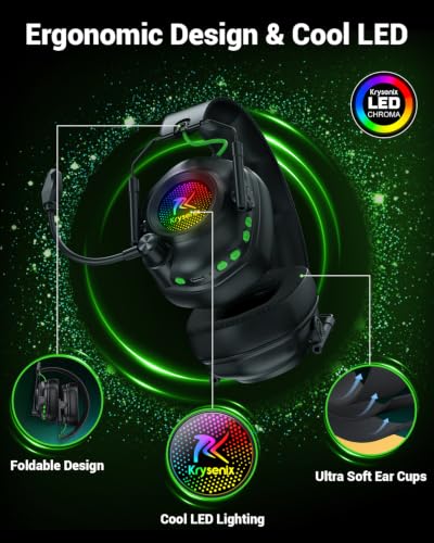 Krysenix 2.4 GHz Wireless Gaming Headset for PC, PS5, PS4, Switch, Mac, Bluetooth 5.4 Gaming Headphones with Noise Canceling Microphone, Cool RGB Lighting, 50Hr Battery, Foldable, 50mm Drivers-Black - color: Black
