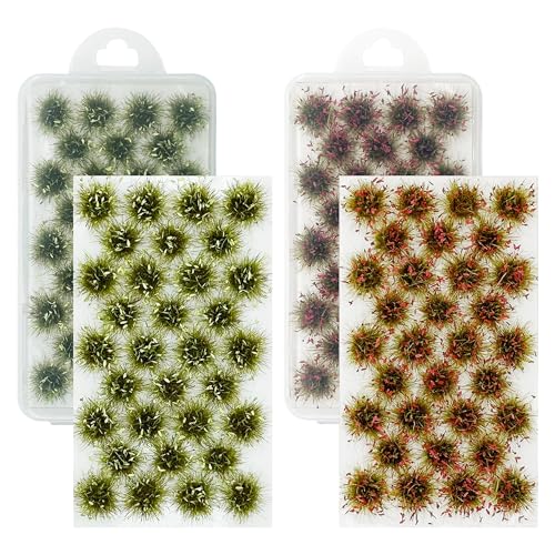 Cayway Miniature Grass Cluster, Static Tuft Model Vegetation Groups for DIY Train Landscape Railroad Scenery, Flower (Green and Red) - color: Green and Red