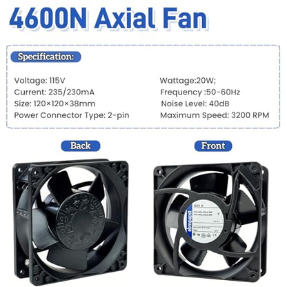 for ebmpapst 4600N Axial Fan，115V 12038 Industrial Cooling Fan All-Metal Heat-Resistant Cooling Fan 4600N, 2-Pin 20W