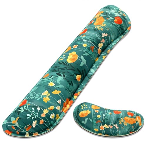 Dapesuom Enlarge Keyboard Wrist Rest Pad, Memory Foam Set Wrist Cushion Support for Easy Typing & Pain Relief, Mouse Wrist Pad, Anti-Slip Wrist Support for Gaming, Computer, Office, Forest Flowers - color: Gentle Forest Flowers