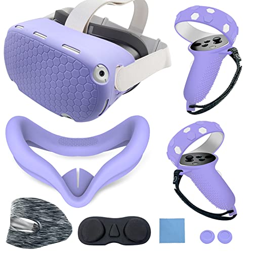 JYMEGOVR for Oculus Quest 2 Silicone Cover, Protective Cover Accessories for Meta VR, Multi Colors Soft Shell Skin, Controller Grips & Face Cover Set (Purple) - color: Purple