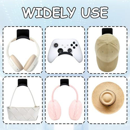 12 PCS Headphone Wall Hangers with Nano Tape, Adhesive Gaming Headphone Stand Headset Holder Hook Wall Desk Closet Door Mount for Most Headphone Controller Hat Baseball Caps (Black)