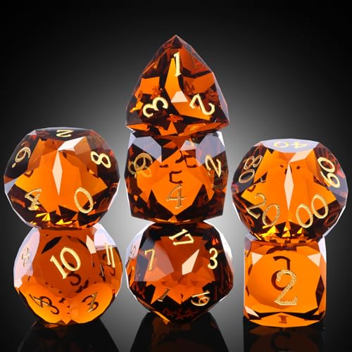 DNDND 7-Piece Glass Dungeons and Dragons Dice - Multifaceted Brown RPG Dice Set for DND, Tabletop Gaming, Collectors | Premium Gift Box & Durable Design (Brown) - color: Brown
