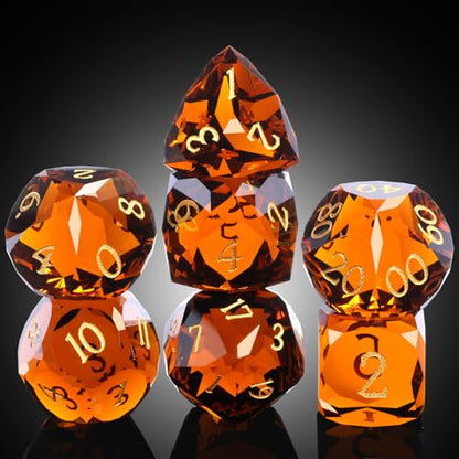 DNDND 7-Piece Glass Dungeons and Dragons Dice - Multifaceted Brown RPG Dice Set for DND, Tabletop Gaming, Collectors | Premium Gift Box & Durable Design (Brown) - color: Brown