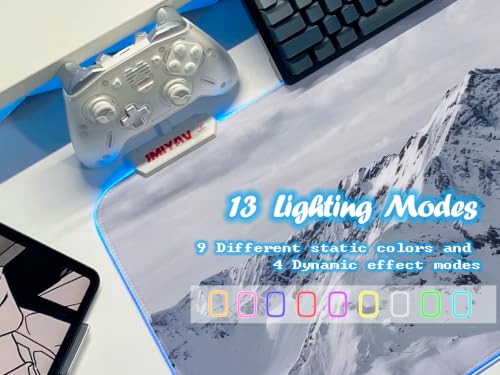 JMIYAV White RGB Gaming Mouse Pad 31.5x12 Inch PC XL Large Extended Glowing Led Light Up Desk Pad Non-Slip Rubber Base Computer Cute Mousepad Mat Desk Accessories Gaming Setup 93-801 - color: Icebound Range