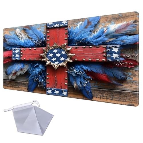 Patriotic Cross TCG Playmat for TCG Playmat - USA 250th Anniversary Commemorative Edition, 1776-2026 Patriotic Card Game Mat, Anti-Slip Desk Pad Large Gaming Playmat Compatible with MTG - color: Patriotic Cross, size: 17" x 14" Regular