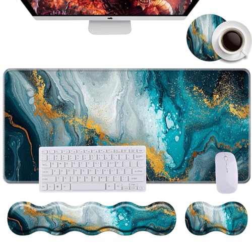 Keyboard Wrist Rest+Mouse Wrist Pad+Desk Pad Set,Memory Foam Ergonomic Easy Typing Pain Relief for Computer Laptop Office Home - Marble - color: Marble 2