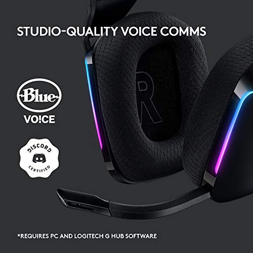 Logitech G733 Lightspeed Wireless Gaming Headset - Black | Suspension Headband, Blue VO!CE Mic, PRO-G Audio, PC, PS5, PS4, Switch Compatible - color: Black