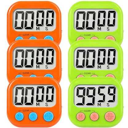6 Pack Digital Kitchen Timer Small Classroom Timers for Kids Teachers (Orange&Green) - color: Orange&green