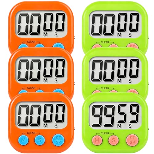 6 Pack Digital Kitchen Timer Small Classroom Timers for Kids Teachers (Orange&Green) - color: Orange&green