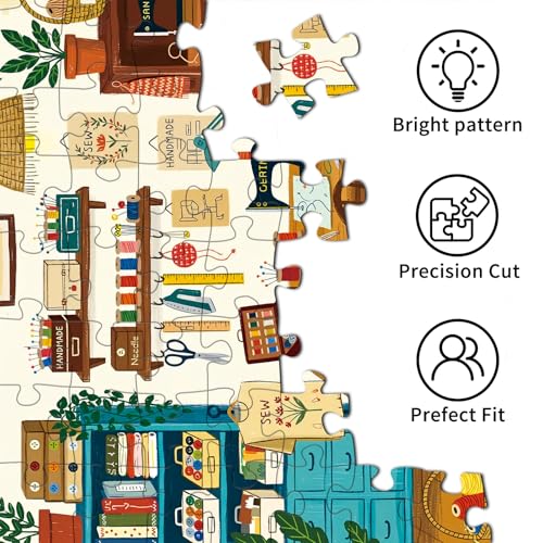 1000 Piece Jigsaw Puzzles for Adults, Sewing Room Puzzle with 1:1 HD Poster, Precise Interlocking, Letter Markings on Back, Dust-Free, Stress Relief & Ideal Family Game Gift - color: Sewing Room