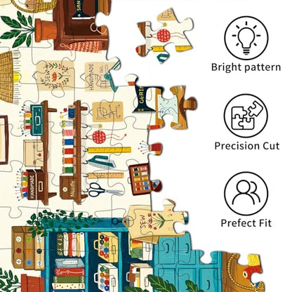 1000 Piece Jigsaw Puzzles for Adults, Sewing Room Puzzle with 1:1 HD Poster, Precise Interlocking, Letter Markings on Back, Dust-Free, Stress Relief & Ideal Family Game Gift - color: Sewing Room
