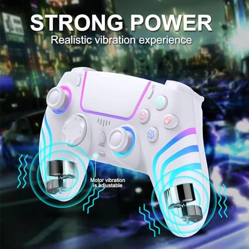 RGB Wireless Game Controller for PlayStation 5 Bluetooth Replacement Gamepad for PS-5/ Windows PC Rechargeable Double Vibration Motion Sensor Joystick Remote Joypad with 1500mAh Battery,Turbo (White) - color: White