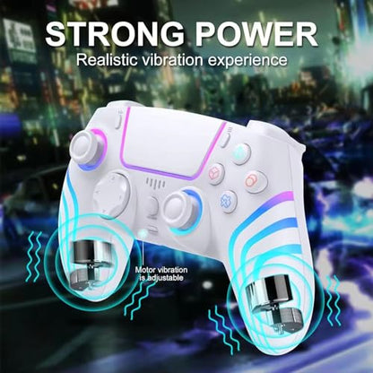 RGB Wireless Game Controller for PlayStation 5 Bluetooth Replacement Gamepad for PS-5/ Windows PC Rechargeable Double Vibration Motion Sensor Joystick Remote Joypad with 1500mAh Battery,Turbo (White) - color: White