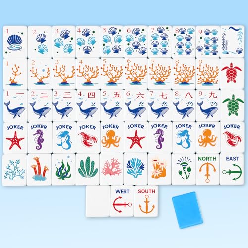 Simgoing 160 Pcs American Mahjong Tiles Set Blue Ocean Theme 2026 Mahjong Playing Cards Blue Mah Jong Game Set Portable Gift for Travel Beginner Lovers - color: Blue, style: Ocean